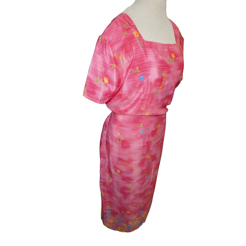 Vintage Impressions Workshop Pink Floral Midi Dress – Made in Mexico, Size Large - Picture 3 of 9